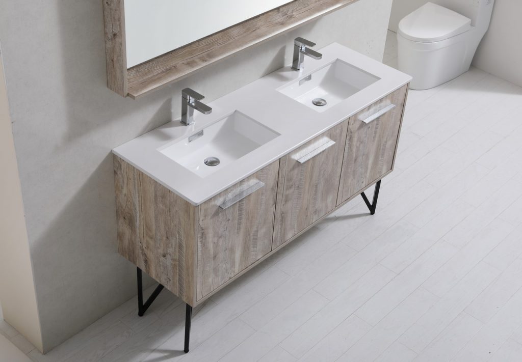 Bosco 60″ Inch Double Sink Modern Bathroom Vanity W/ White Countertop
