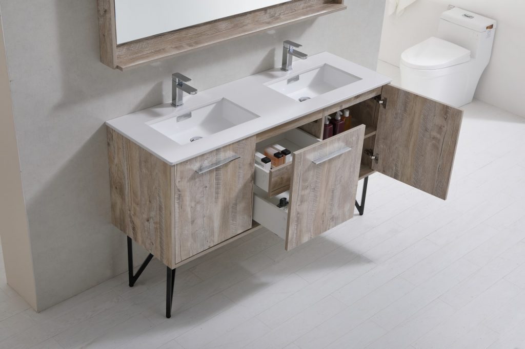 Bosco 60″ Inch Double Sink Modern Bathroom Vanity W/ White Countertop