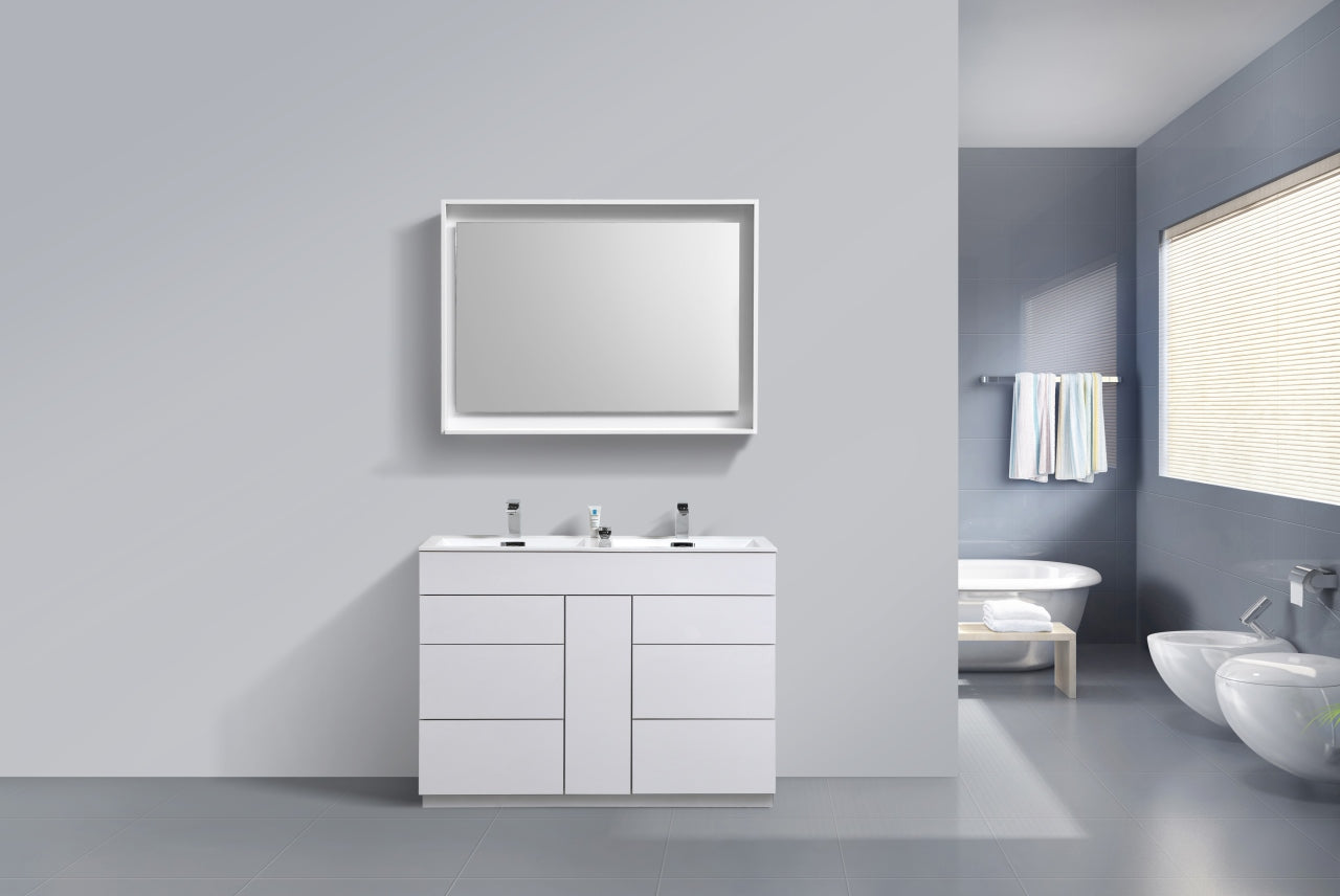 Milano 48″ Inch Double Sink High Gloss White Floor Mount Modern Bathroom Vanity