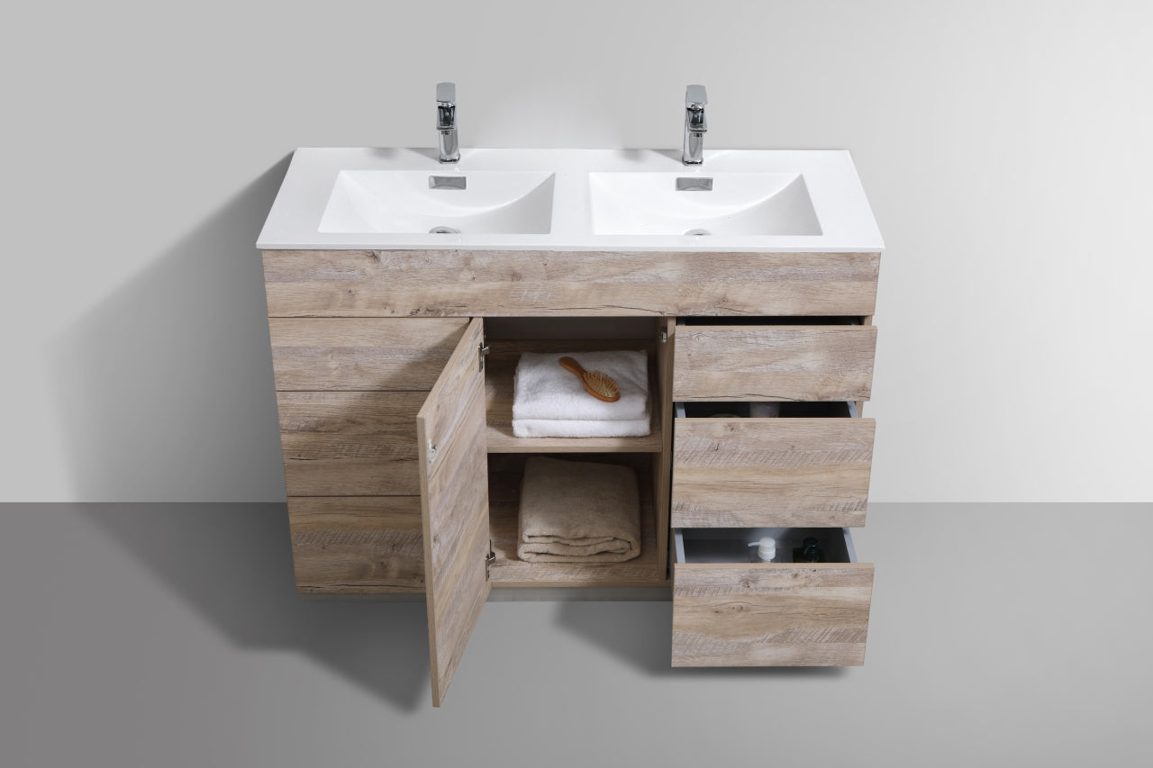 Milano 48″ Inch Double Sink Nature Wood Floor Mount Modern Bathroom Vanity