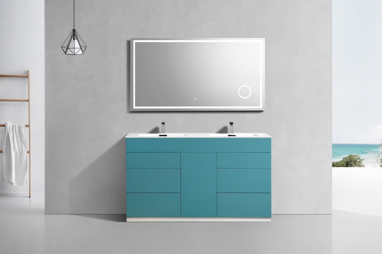 Milano 60″ Inch Double Sink Teal Green Floor Mount Modern Bathroom Vanity