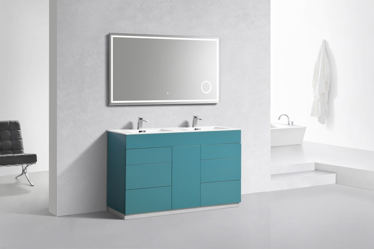 Milano 60″ Inch Double Sink Teal Green Floor Mount Modern Bathroom Vanity