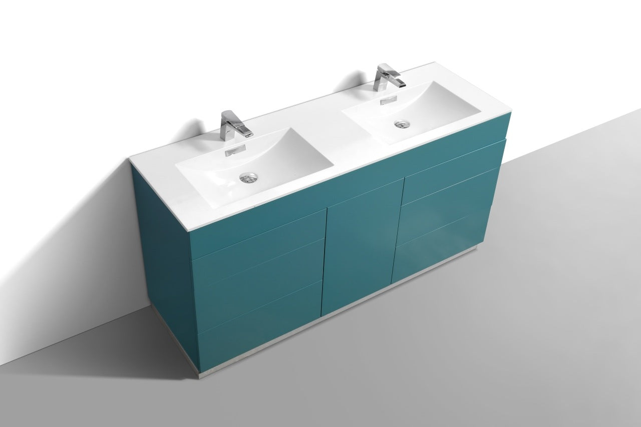 Milano 60″ Inch Double Sink Teal Green Floor Mount Modern Bathroom Vanity