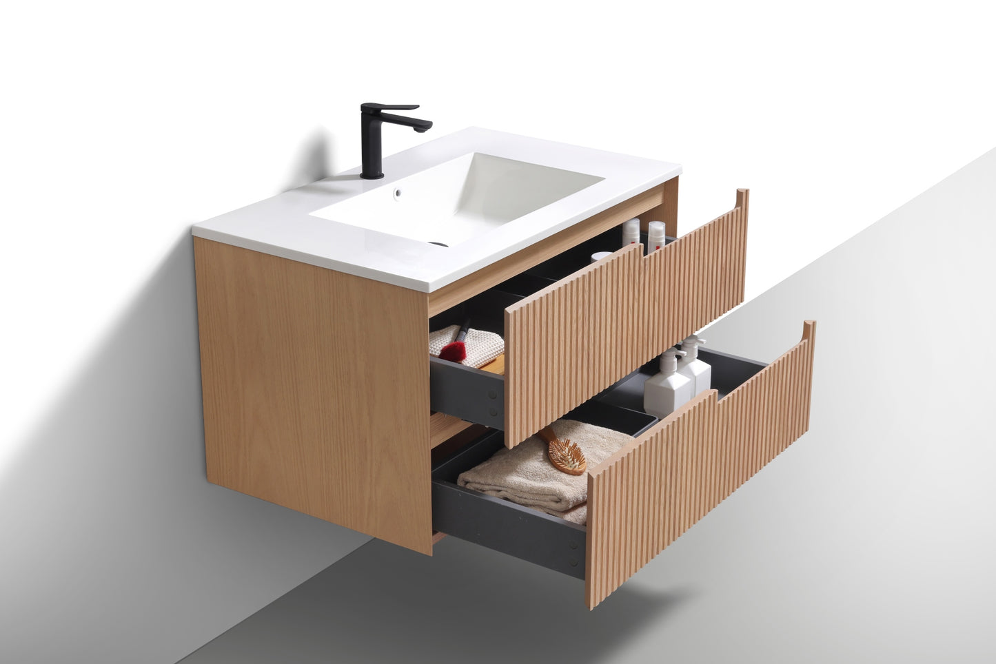 36” Fiore Modern Wall Mount Bathroom Vanity – Oakwood (Coming Soon End of February)