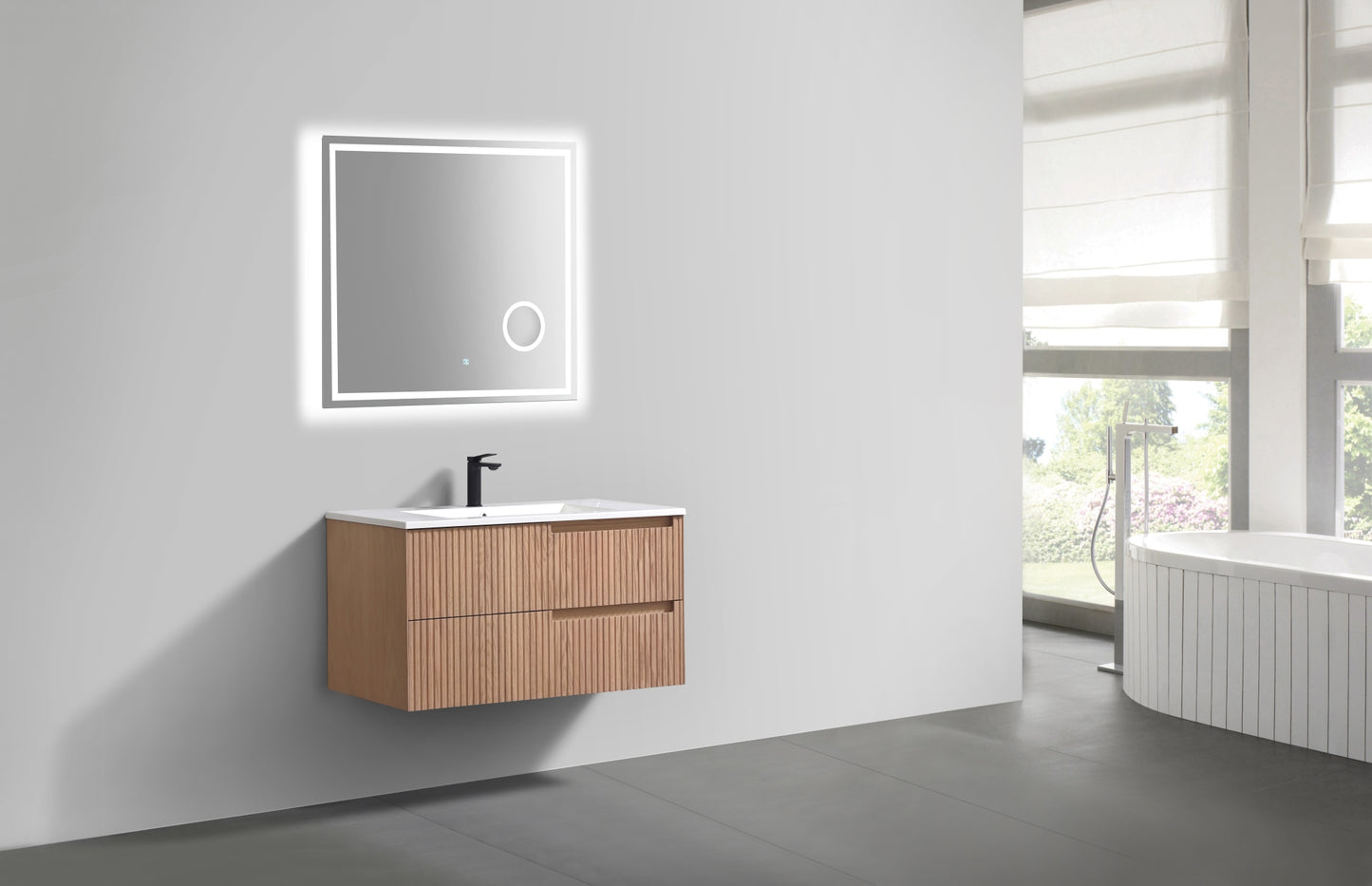 36” Fiore Modern Wall Mount Bathroom Vanity – Oakwood (Coming Soon End of February)