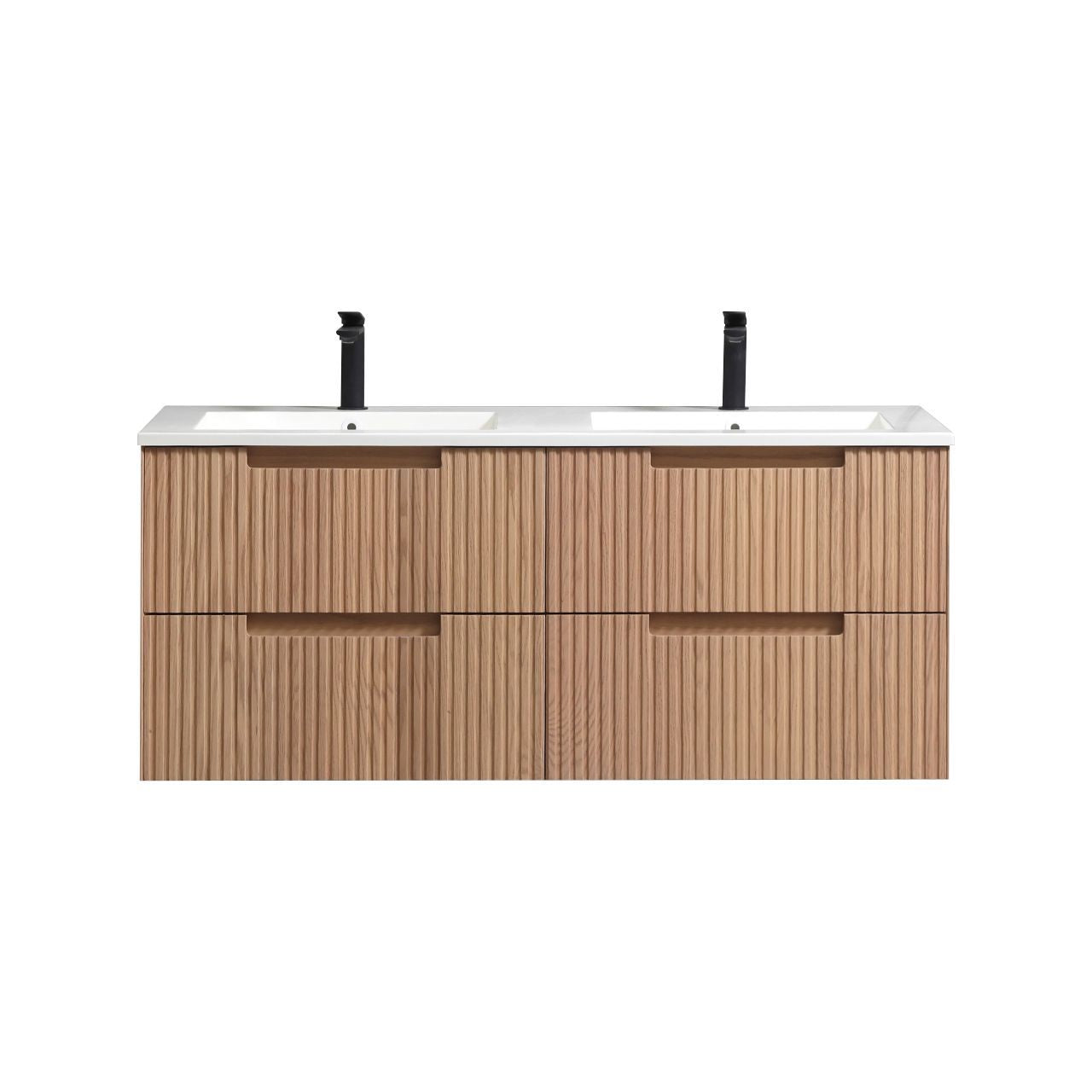 48” Fiore Modern Wall Mount Double Sink Bathroom Vanity – Oakwood (Coming Soon End of February)