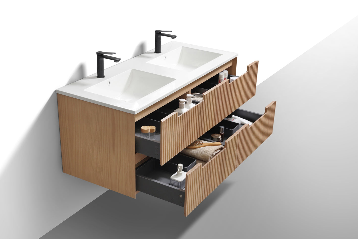 48” Fiore Modern Wall Mount Double Sink Bathroom Vanity – Oakwood (Coming Soon End of February)