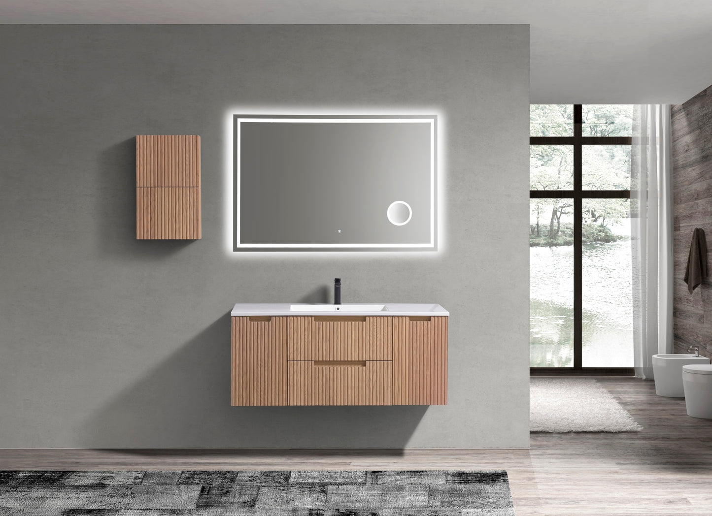 Small Bathroom Oak Wood Linen Side Cabinet w/ 2 Storage Areas