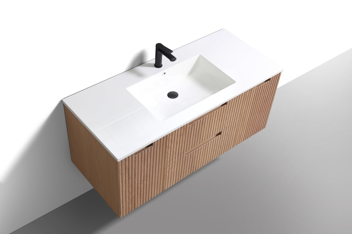 48” Fiore Modern Wall Mount Single Sink Bathroom Vanity – Oakwood (Coming Soon End of February)