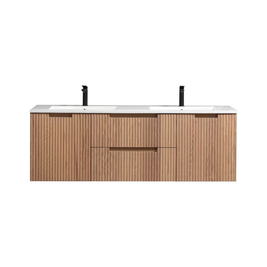 60” Fiore Modern Wall Mount Double Sink Bathroom Vanity – Oakwood (Coming Soon End of February)