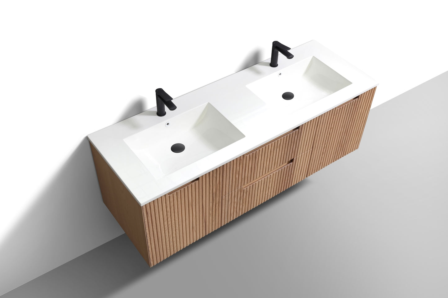 60” Fiore Modern Wall Mount Double Sink Bathroom Vanity – Oakwood (Coming Soon End of February)