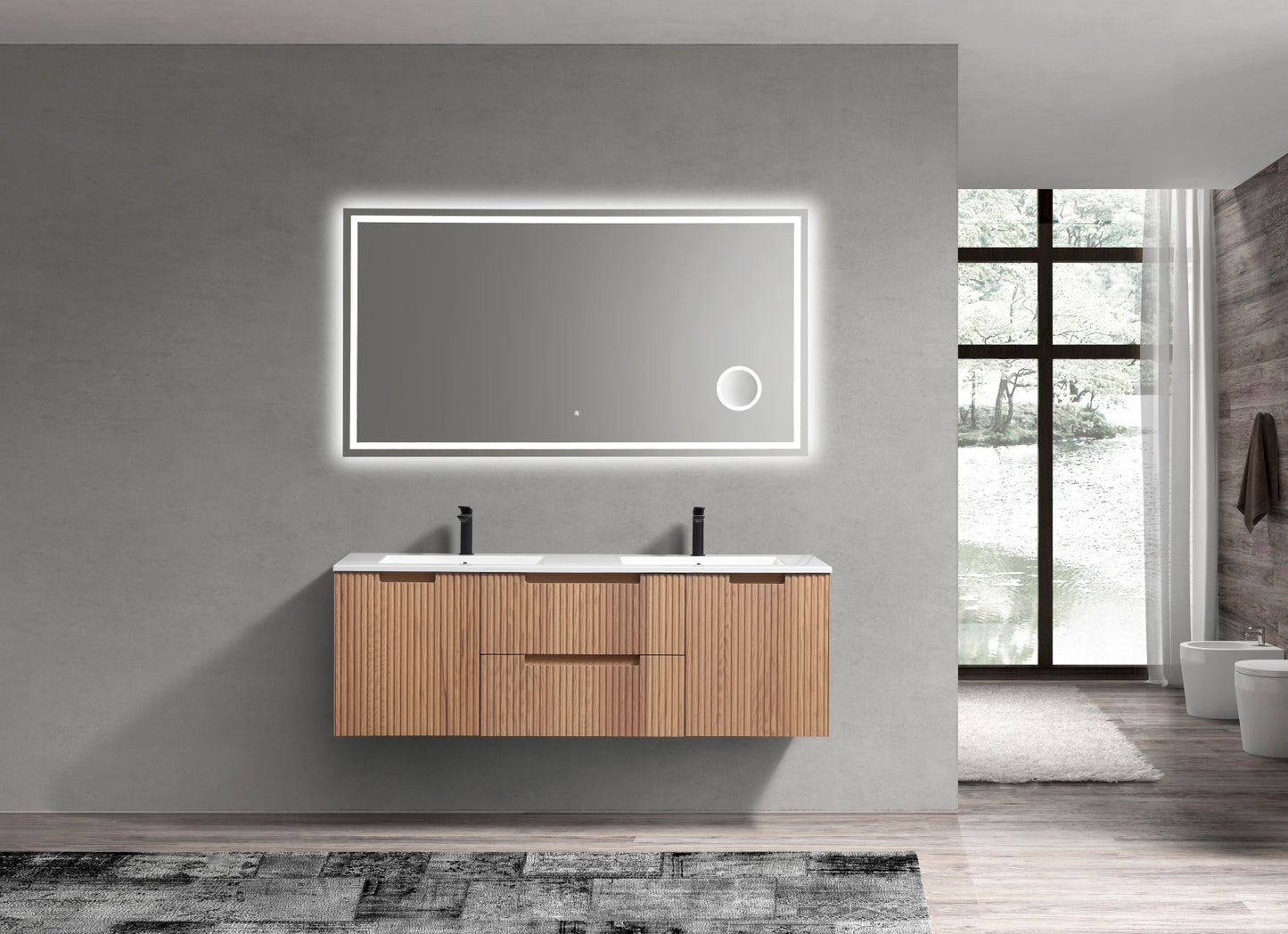 60” Fiore Modern Wall Mount Double Sink Bathroom Vanity – Oakwood (Coming Soon End of February)