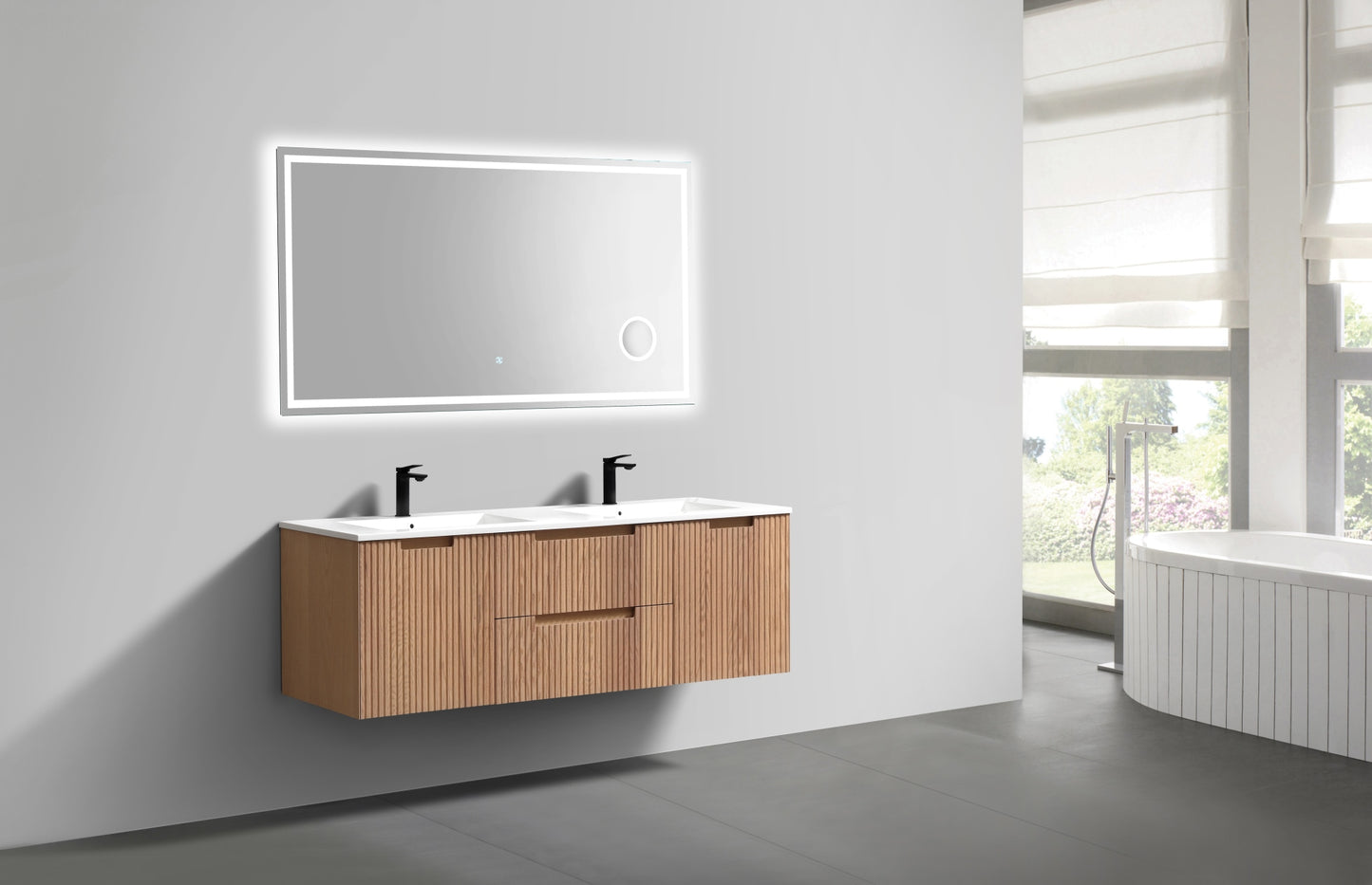 60” Fiore Modern Wall Mount Double Sink Bathroom Vanity – Oakwood (Coming Soon End of February)