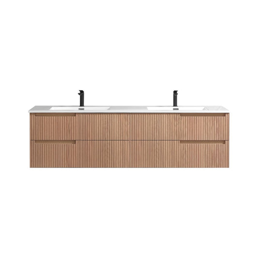 71.2” Fiore Modern Wall Mount Double Sink Bathroom Vanity – Oakwood (Coming Soon End of July)