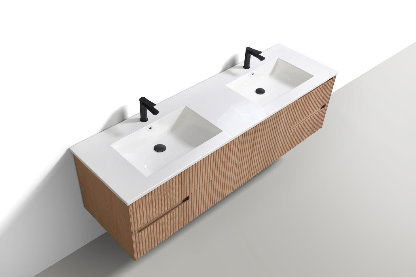 71.2” Fiore Modern Wall Mount Double Sink Bathroom Vanity – Oakwood (Coming Soon End of February)