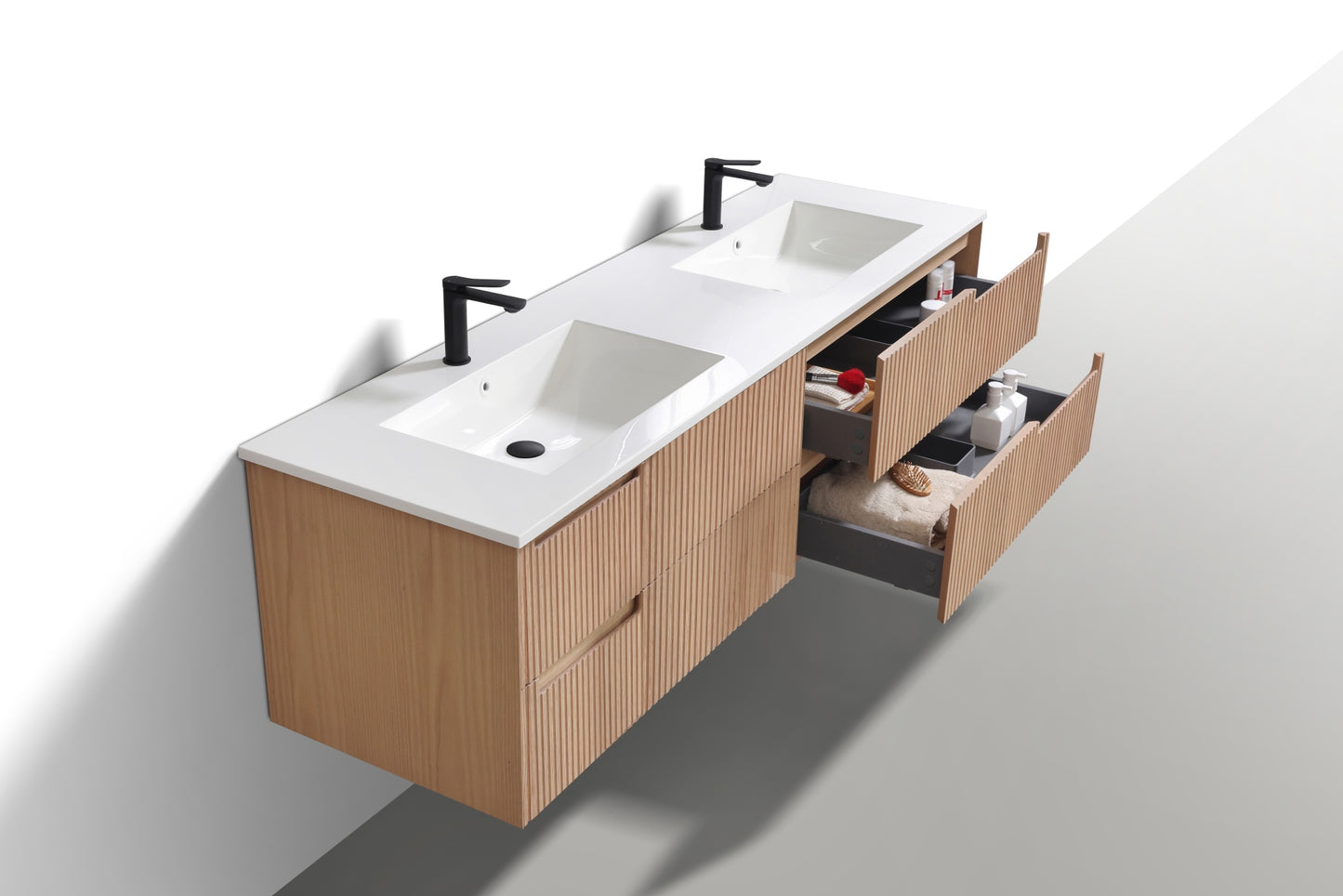 71.2” Fiore Modern Wall Mount Double Sink Bathroom Vanity – Oakwood (Coming Soon End of February)