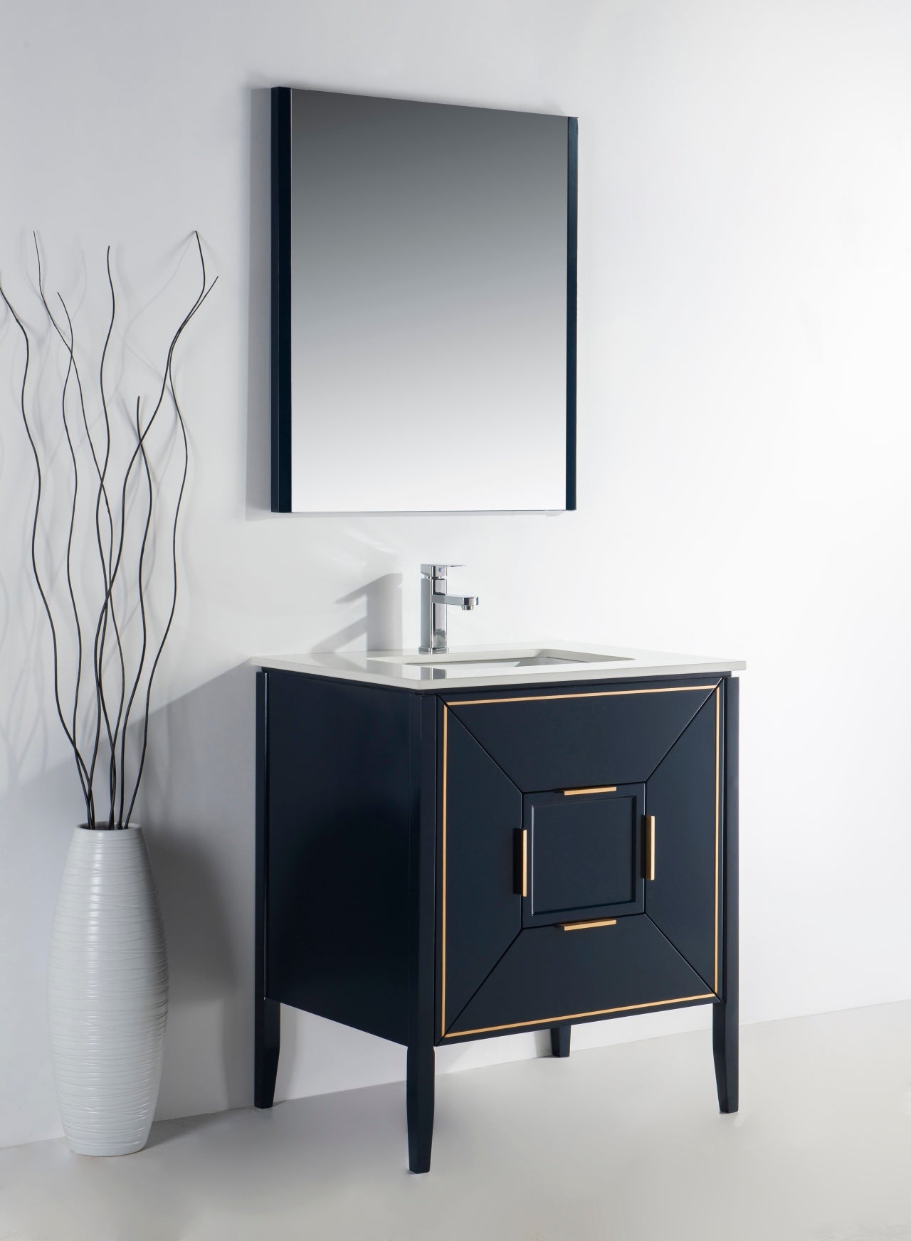 VETRO 30″ NAVY BLUE VANITY W/ QUARTZ COUNTER TOP – Floor And Decor