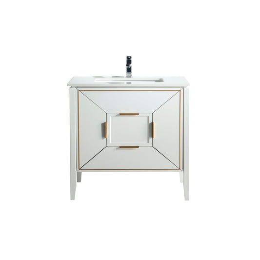 Vetro 36″ Inch Gloss White Vanity W/ Quartz Counter Top