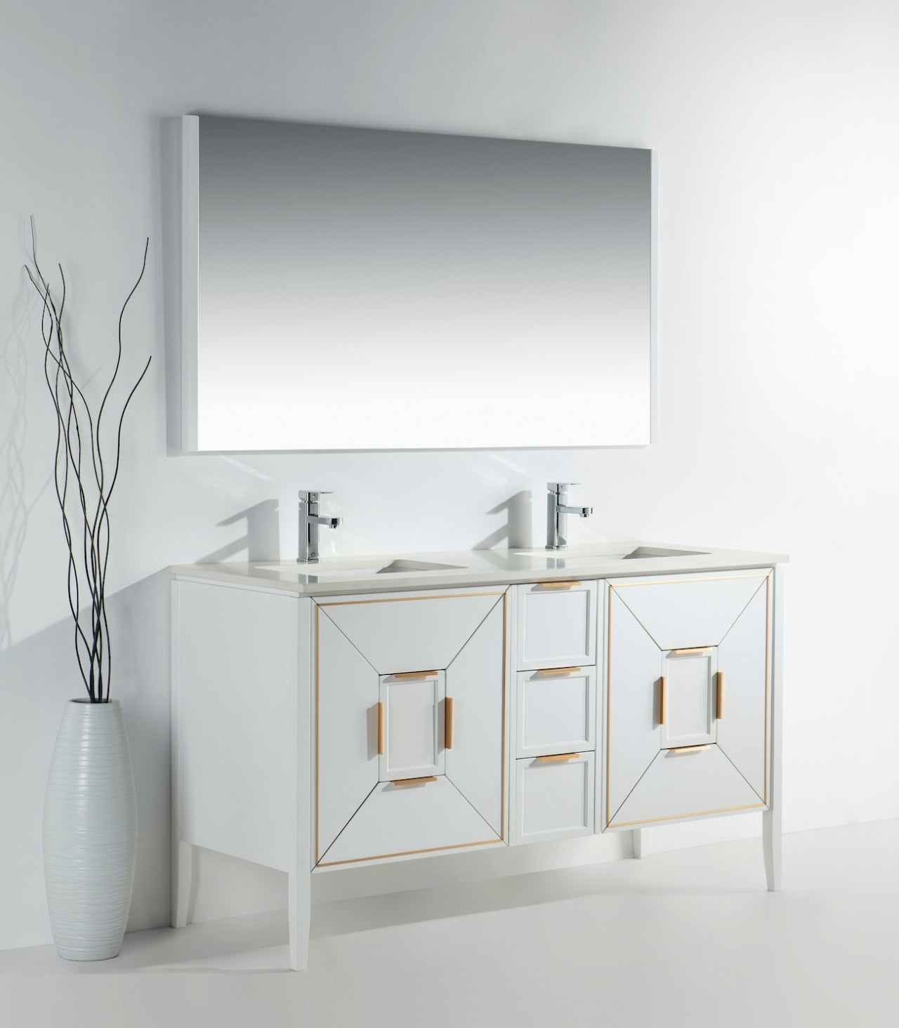 Vetro 60″ Inch Gloss White Vanity W/ Quartz Counter Top
