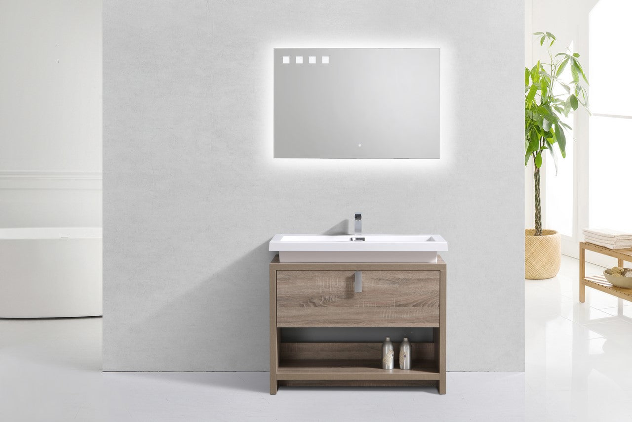 Levi 40″ Inch Havana Oak Modern Bathroom Vanity W/ Cubby Hole