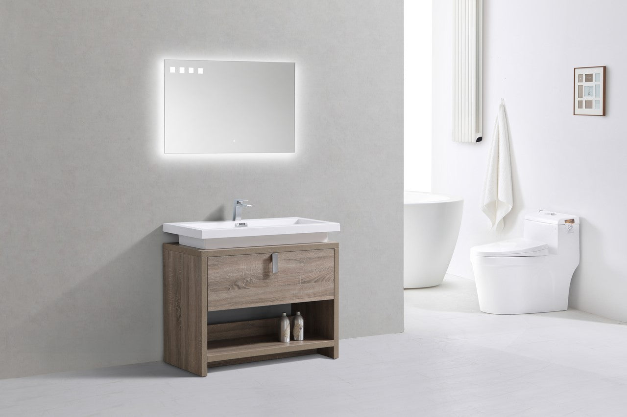Levi 40″ Inch Havana Oak Modern Bathroom Vanity W/ Cubby Hole