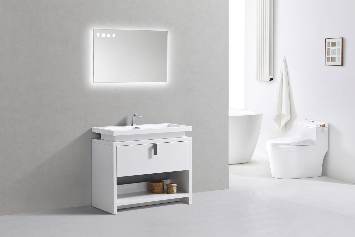 Levi 40″ Inch High Gloss White Modern Bathroom Vanity W/ Cubby Hole