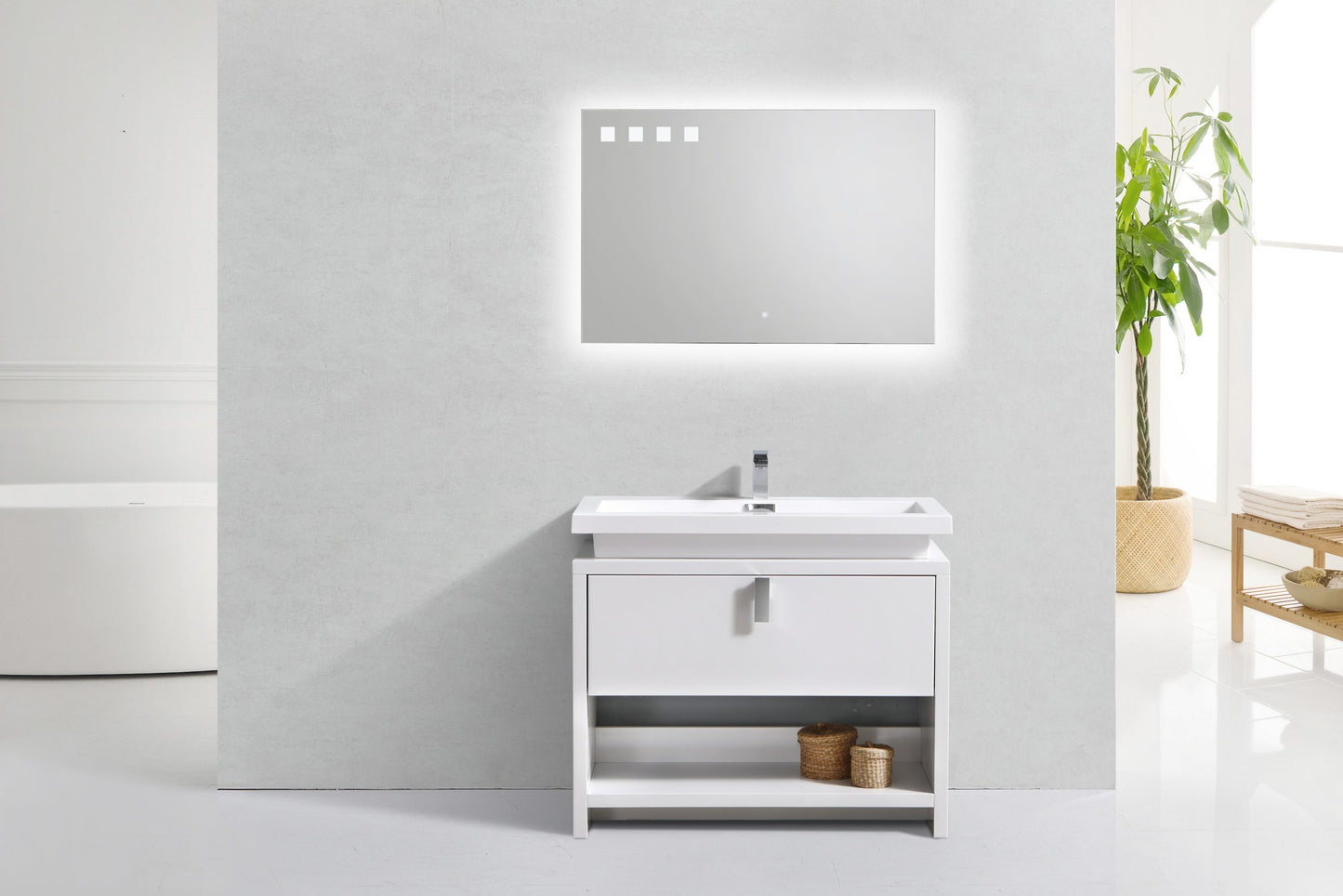 Levi 40″ Inch High Gloss White Modern Bathroom Vanity W/ Cubby Hole