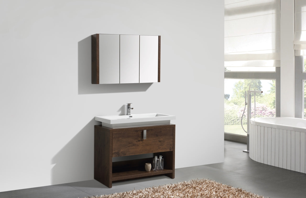 Levi 40″ Inch Rose Wood Modern Bathroom Vanity W/ Cubby Hole