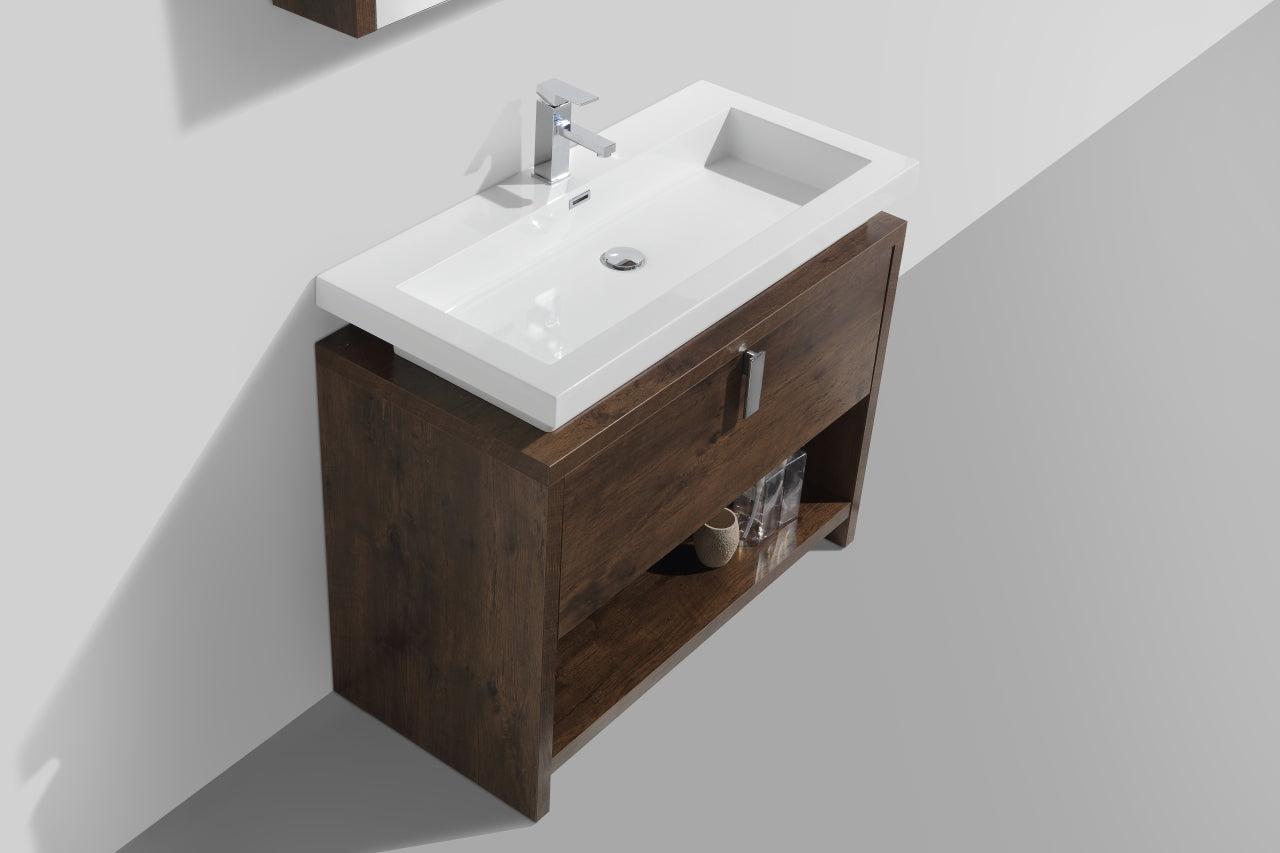 Levi 40″ Inch Rose Wood Modern Bathroom Vanity W/ Cubby Hole