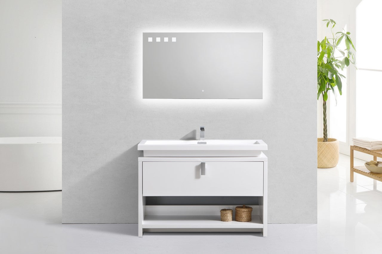 Levi 48″ Inch High Gloss White Modern Bathroom Vanity W/ Cubby Hole