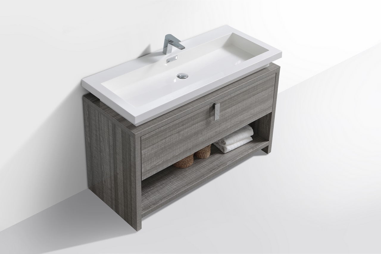 Levi 48″ Inch Ash Gray Modern Bathroom Vanity W/ Cubby Hole