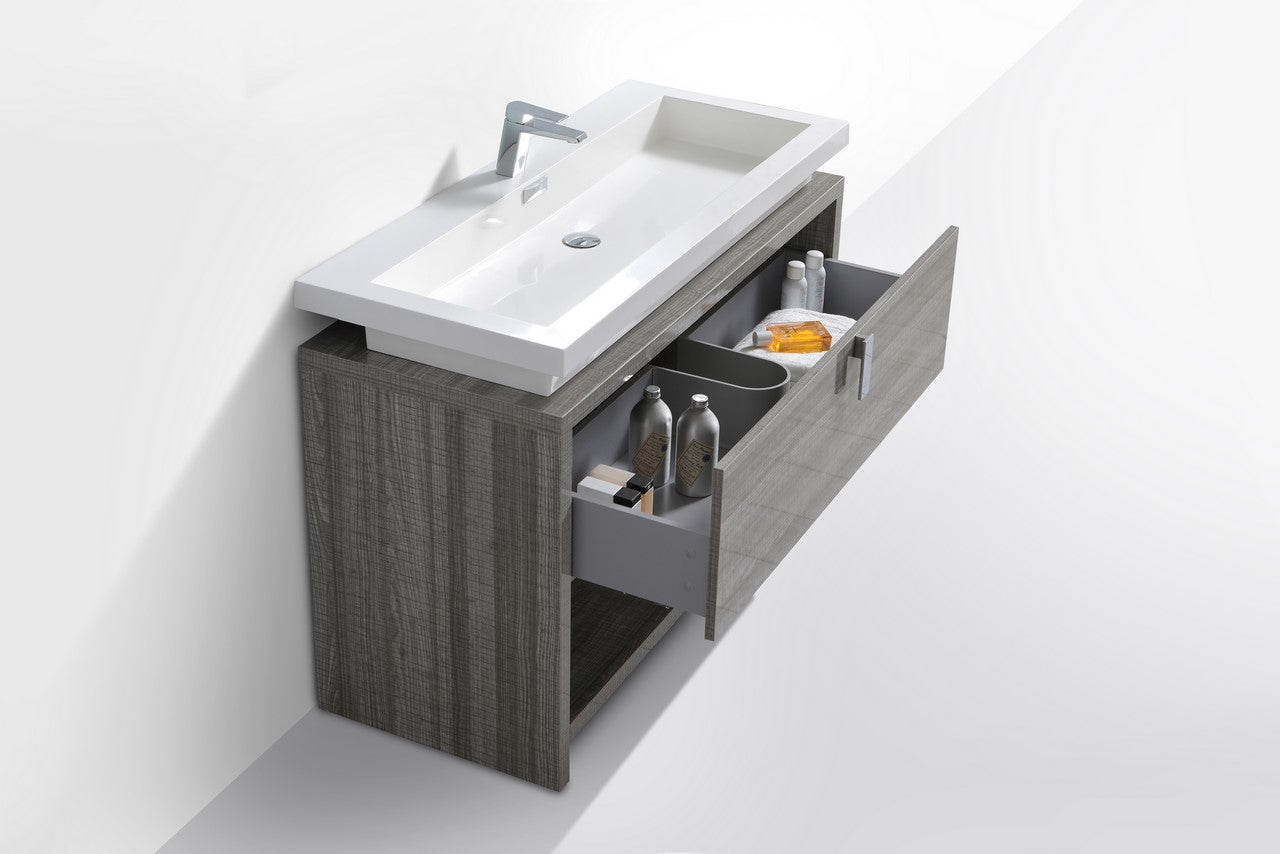 Levi 48″ Inch Ash Gray Modern Bathroom Vanity W/ Cubby Hole