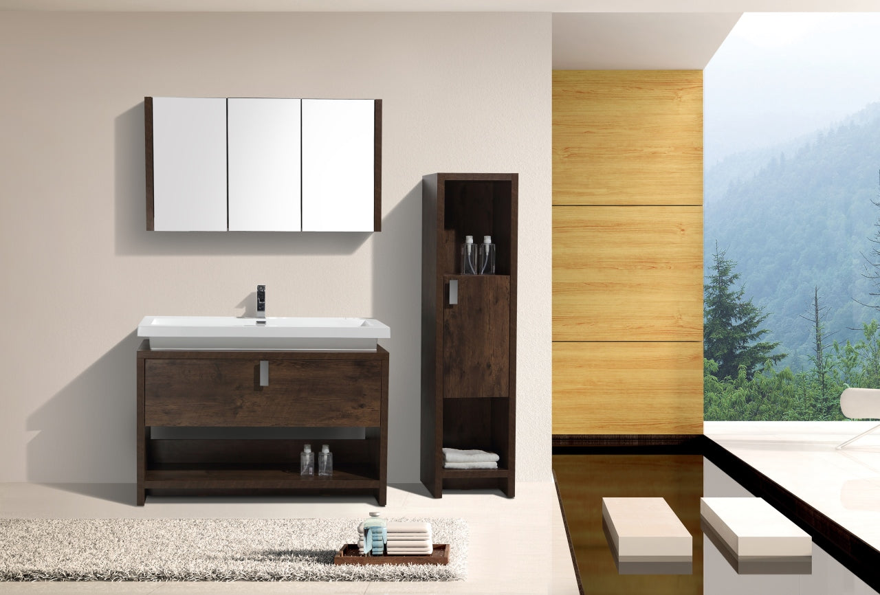 Levi 48″ Inch Rose Wood Modern Bathroom Vanity W/ Cubby Hole