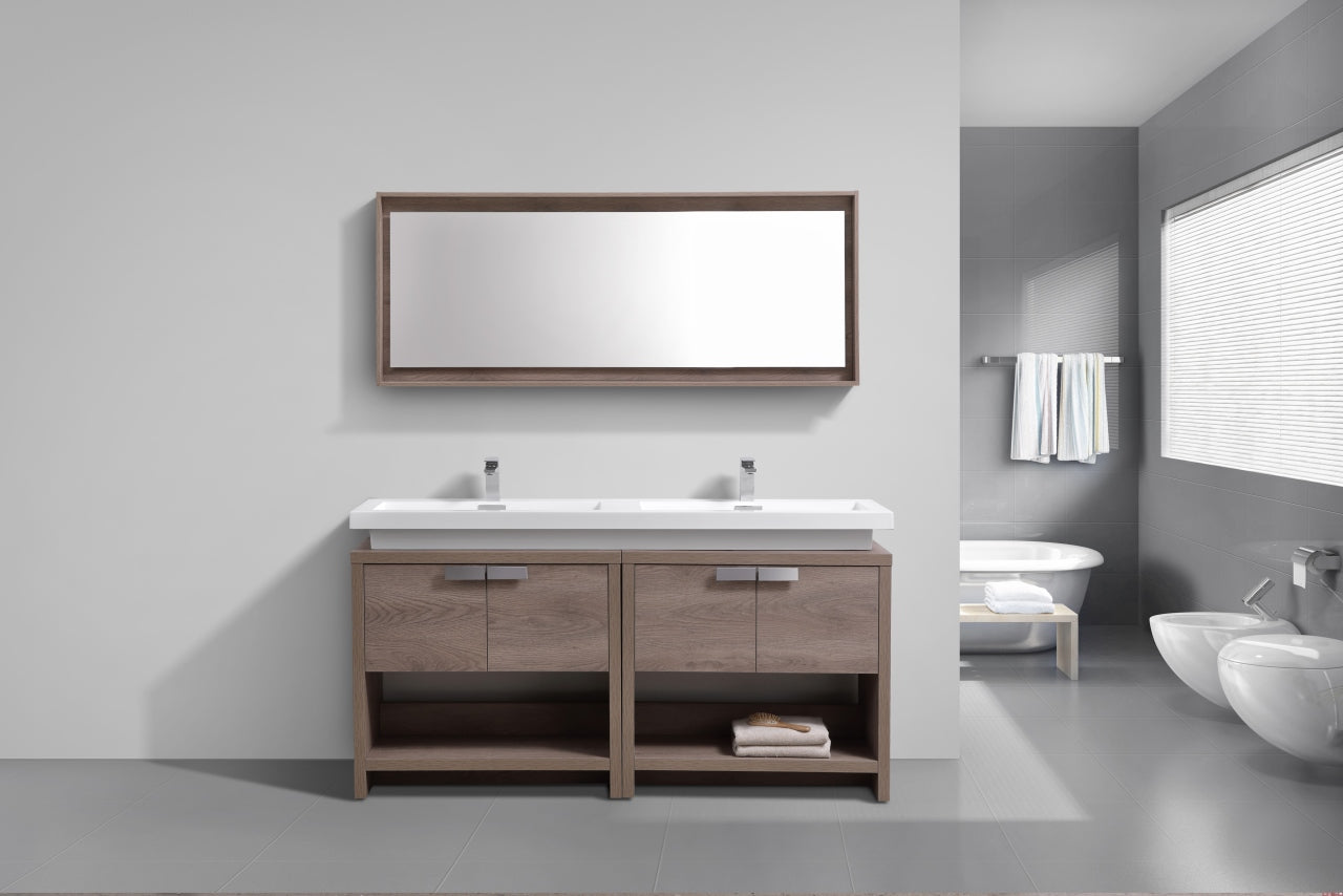 Levi 63″ Inch Butternut Double Sink Modern Bathroom Vanity W/ Cubby Hole