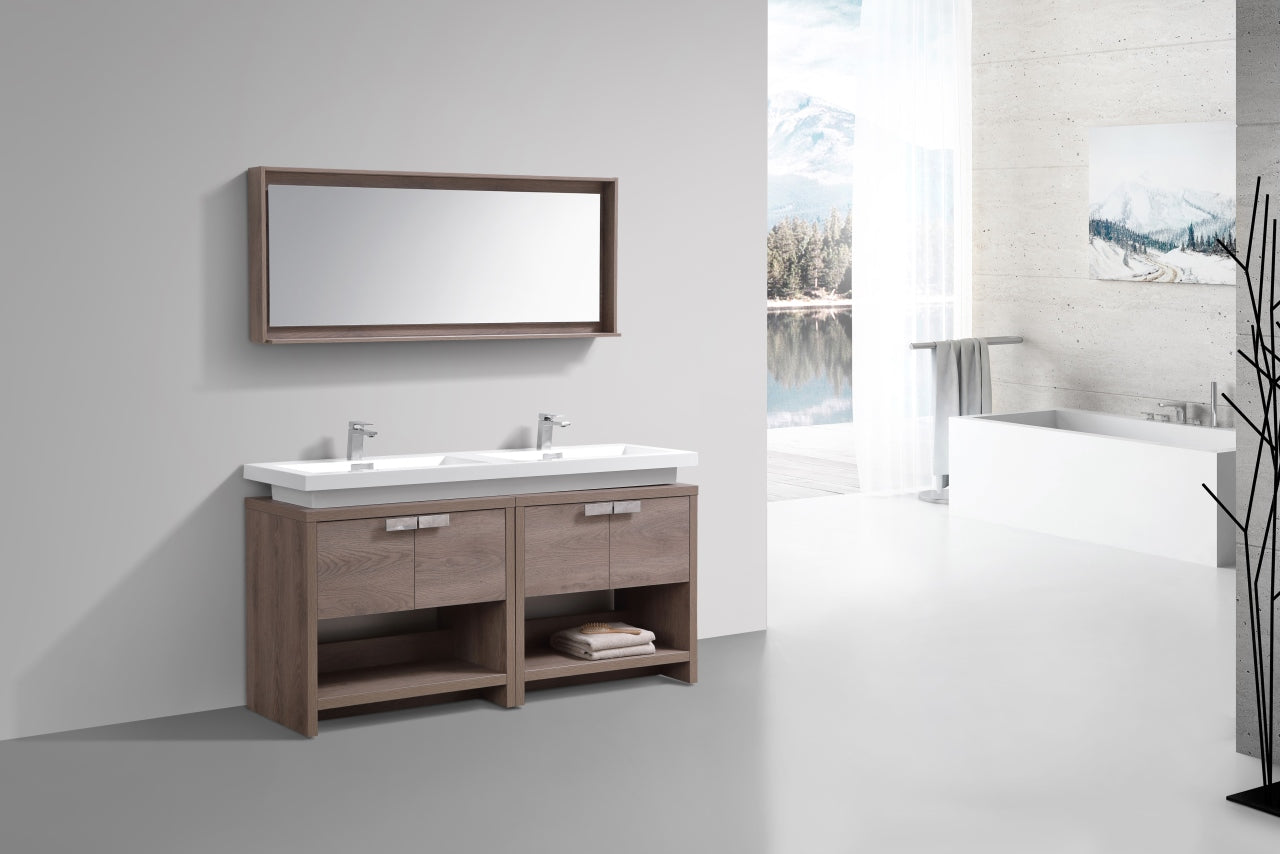 Levi 63″ Inch Butternut Double Sink Modern Bathroom Vanity W/ Cubby Hole