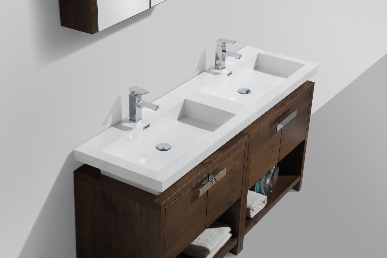 Levi 63″ Inch Rose Wood Modern Bathroom Vanity W/ Cubby Hole