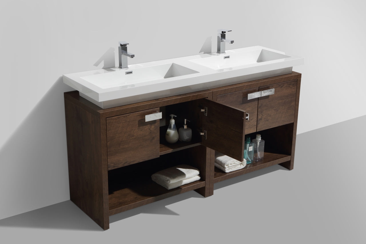 Levi 63″ Inch Rose Wood Modern Bathroom Vanity W/ Cubby Hole