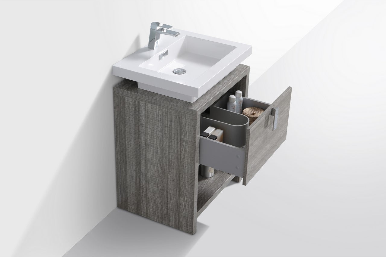 Levi 24″ Inch Ash Gray Modern Bathroom Vanity W/ Cubby Hole