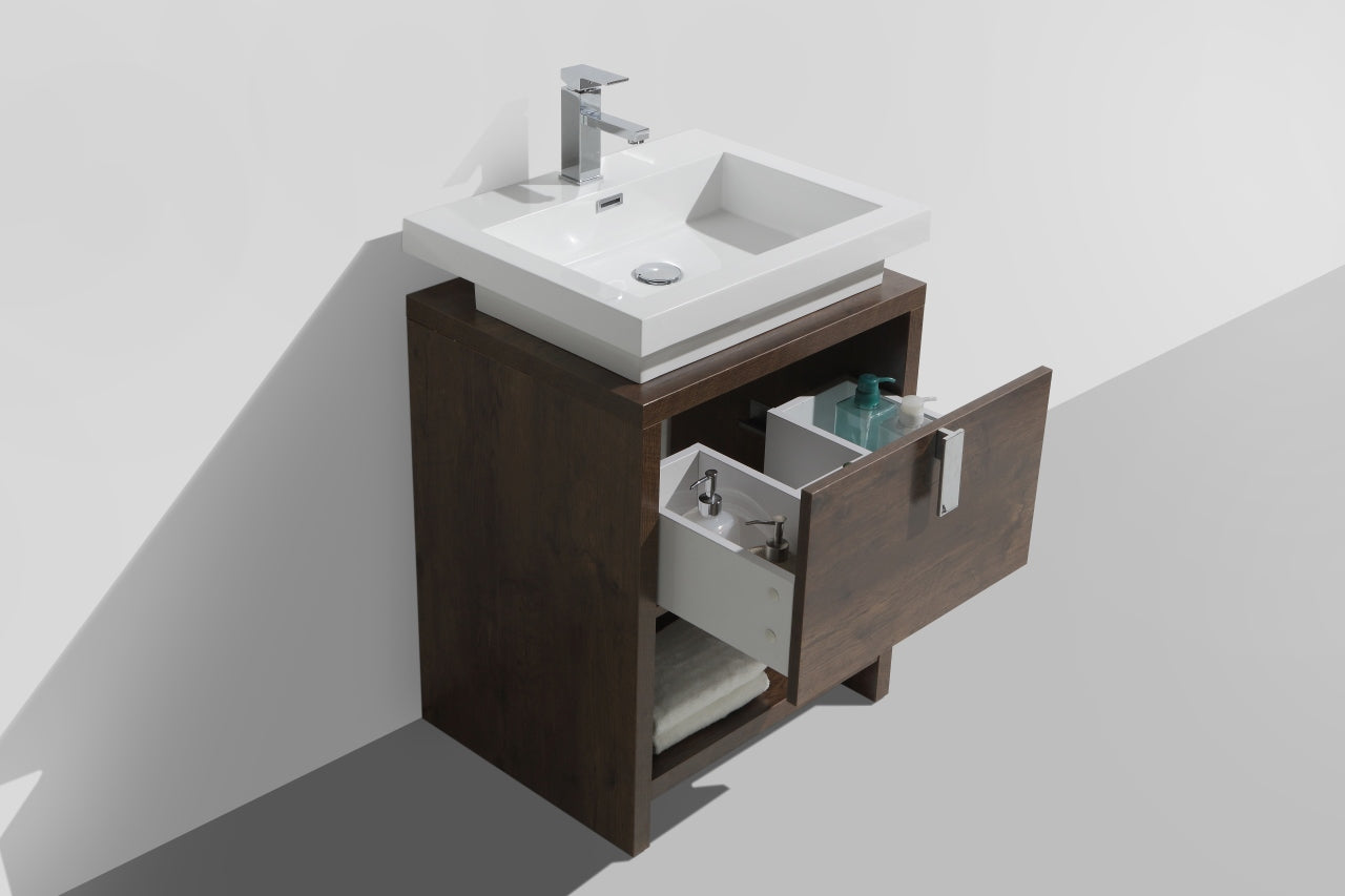 Levi 24″ Inch Rose Wood Modern Bathroom Vanity W/ Cubby Hole