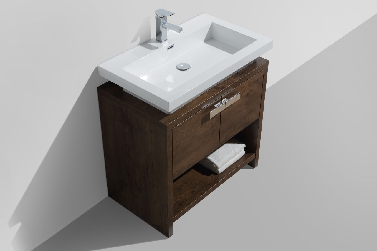 Levi 32″ Inch Rose Wood Modern Bathroom Vanity W/ Cubby Hole