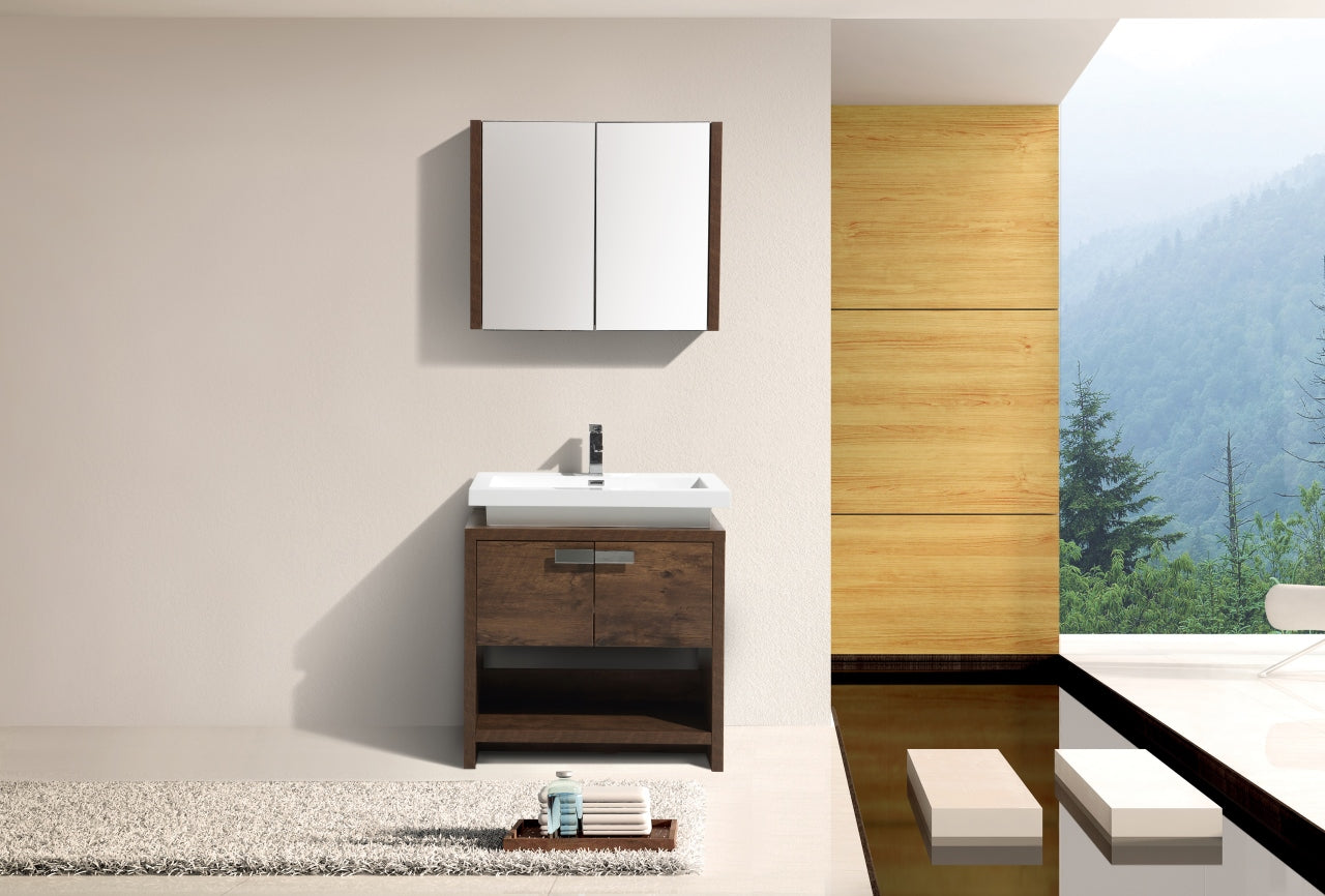 Levi 32″ Inch Rose Wood Modern Bathroom Vanity W/ Cubby Hole