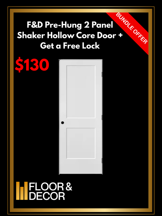 F&D Pre-Hung 2 Panel Shaker Hollow Core Door + Get a Free Lock