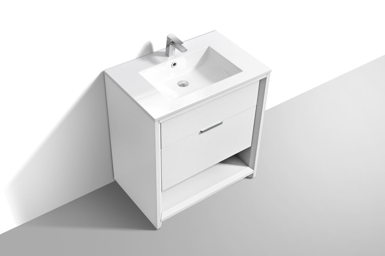 32″ Inch Nudo Kubebath Modern Bathroom Vanity In High Gloss White Finish