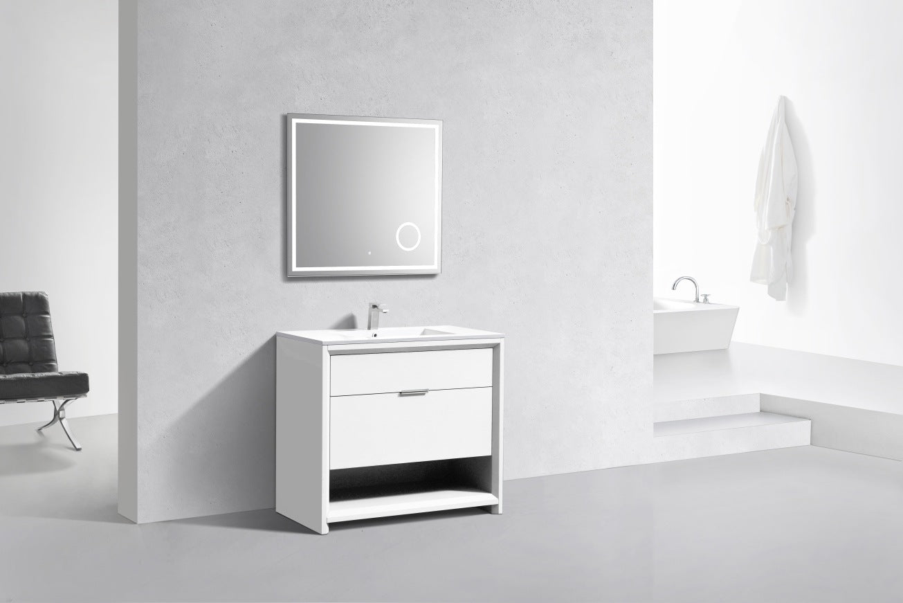 36″ Inch Nudo Kubebath Modern Bathroom Vanity In High Gloss White Finish