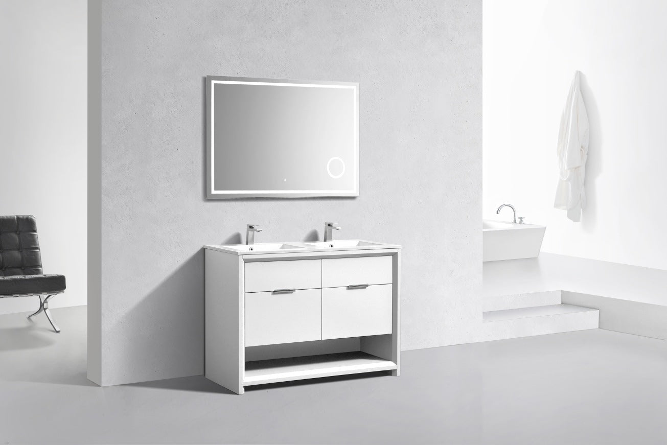 48″ Inch Double Sink Nudo Kubebath Modern Bathroom Vanity In High Gloss White Finish