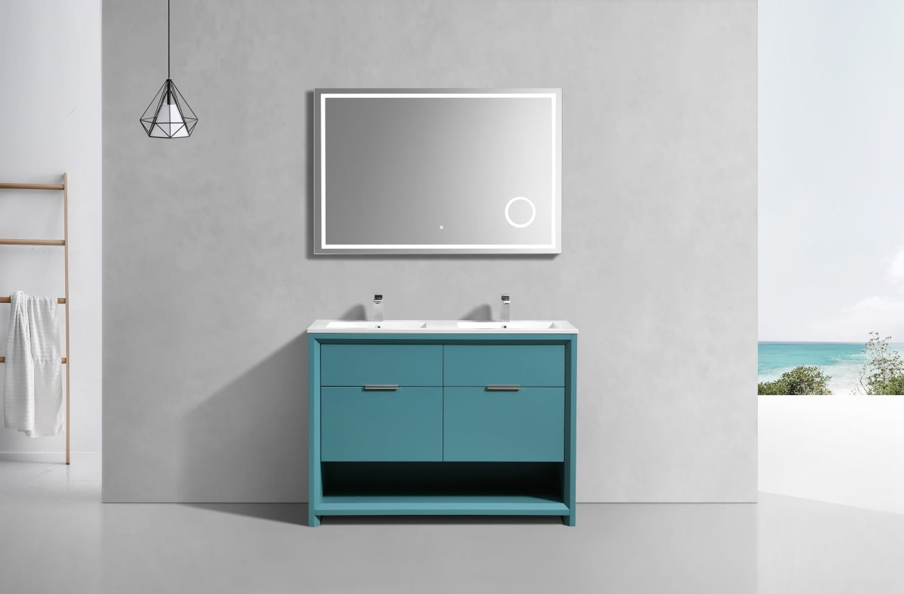 48″ Inch Double Sink Nudo Modern Bathroom Vanity In Teal Green Finish