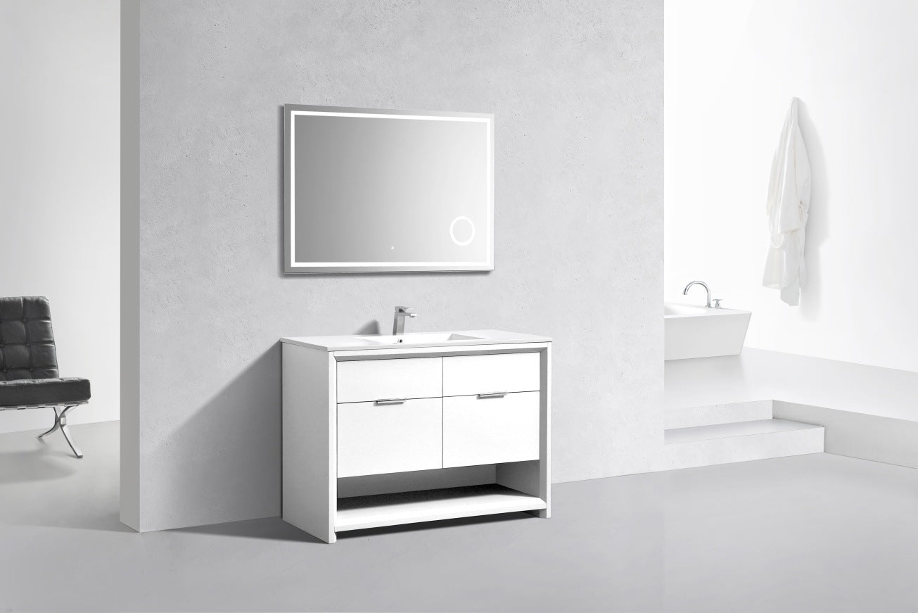48″ Inch Single Sink Nudo Modern Bathroom Vanity In High Gloss White Finish