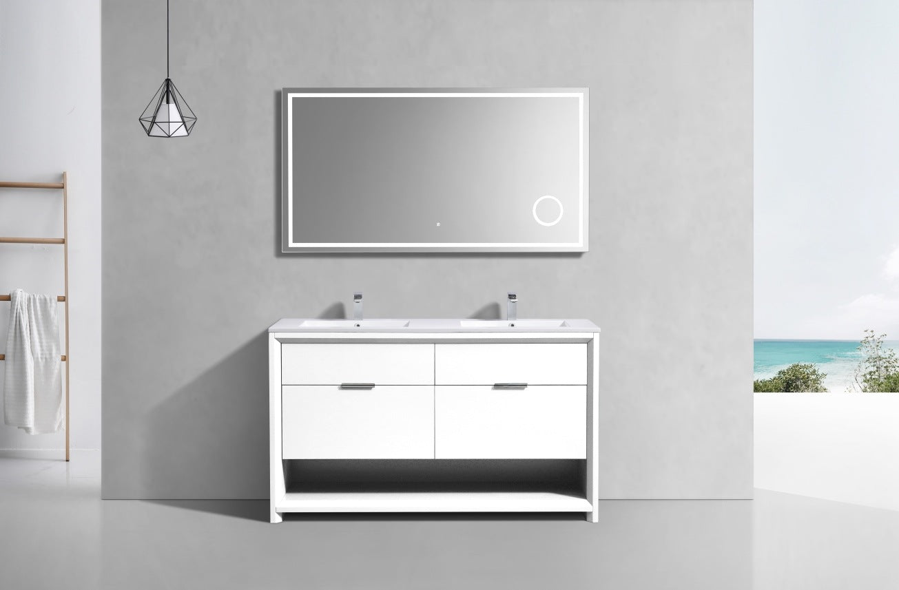 60″ Inch Double Sink Nudo Kubebath Modern Bathroom Vanity In High Gloss White Finish