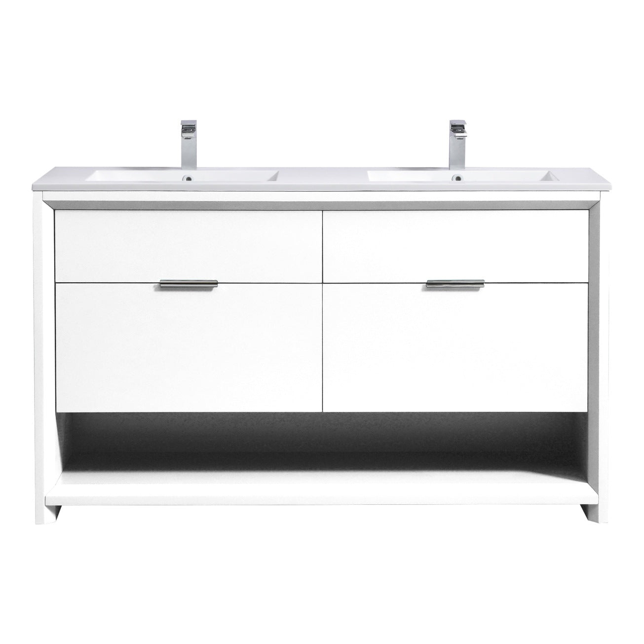 60″ Inch Double Sink Nudo Kubebath Modern Bathroom Vanity In High Gloss White Finish