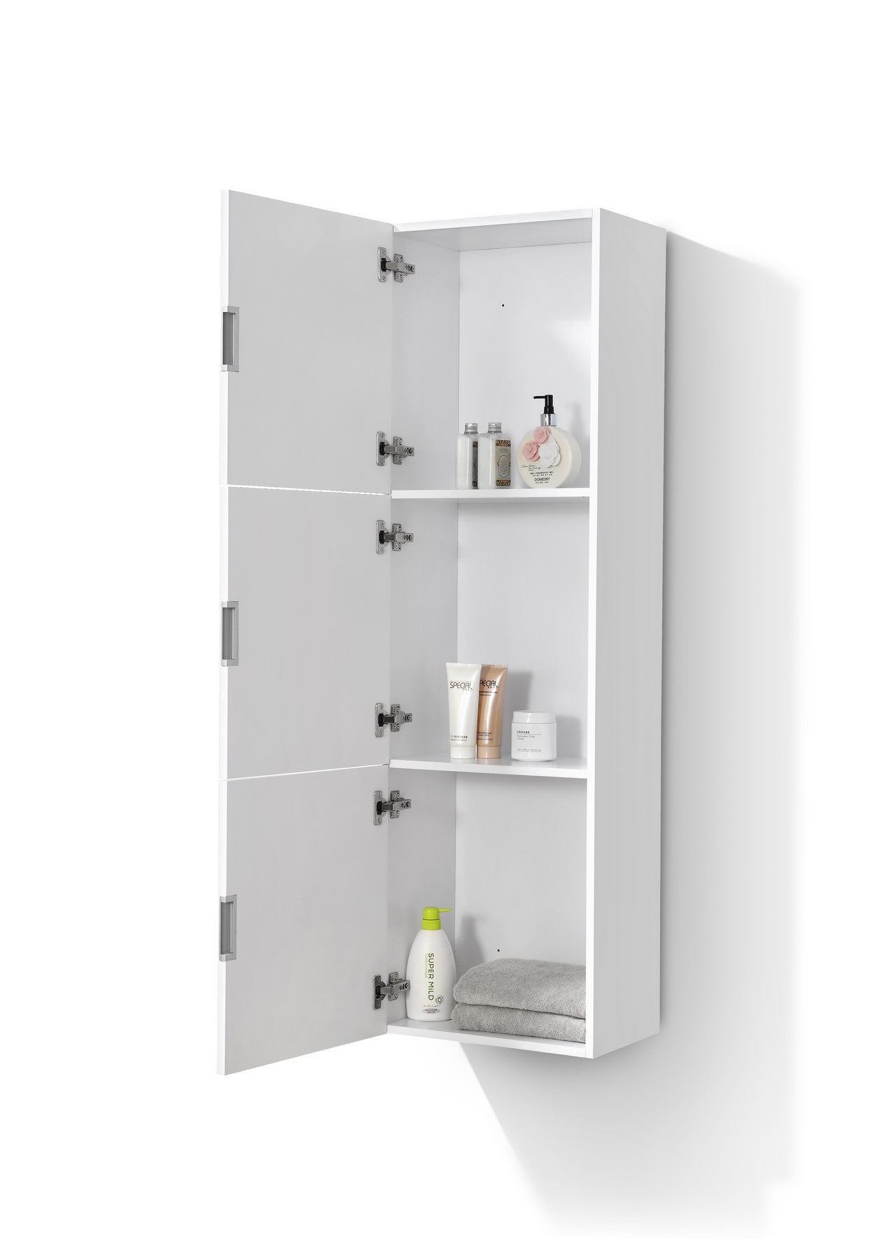 White Gloss White Linen Side Bathroom Cabinet w/ 3 Large Storage Areas